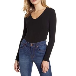 Madewell Black Long Sleeve V-Neck Bodysuit, Sz M